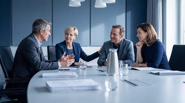 Réunion de plusieurs décideurs autour d'une table de travail